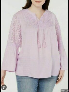 Light Purple Crochet Yoke Peasant Blouse